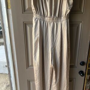 Satin Cream Wide Leg Jumpsuit super stretchy very classy and elegant
